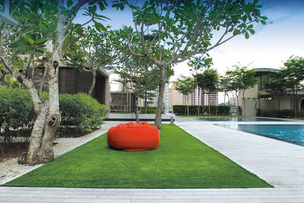 sit under the trees on artificial turf