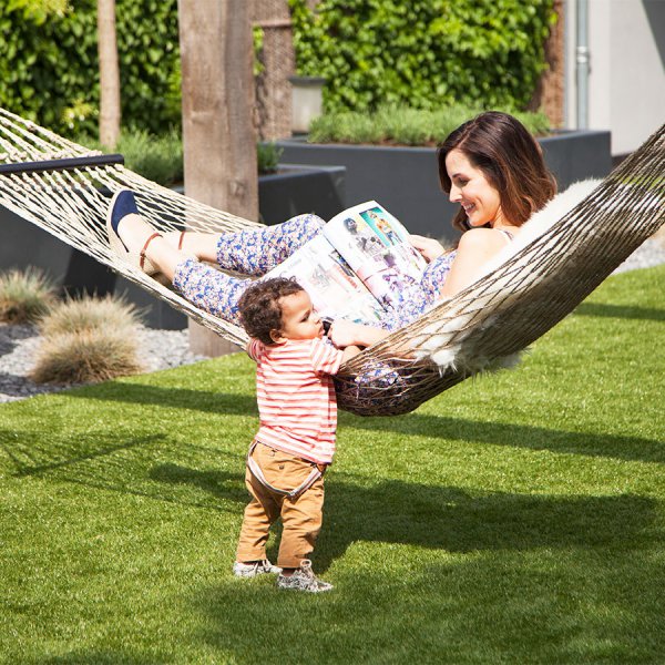 summer garden with artificial grass